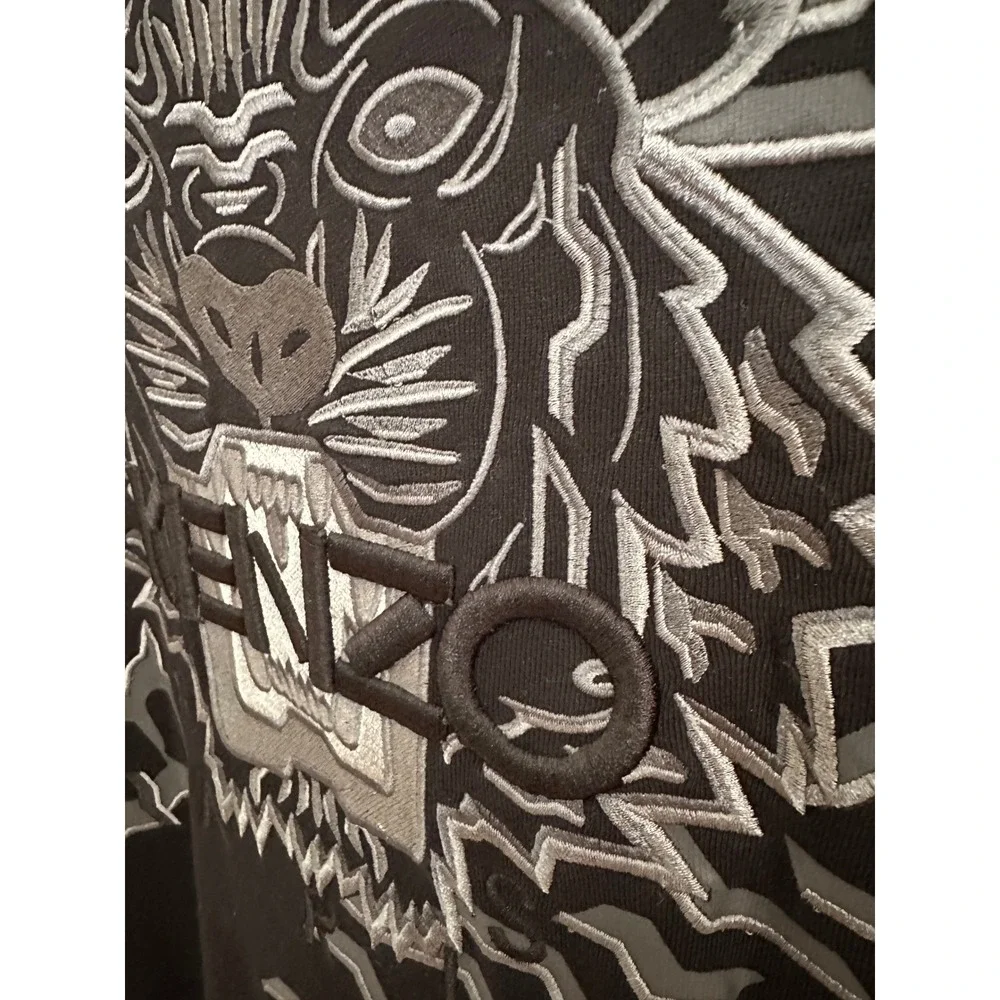 Kenzo Paris Tiger Head Embroidered Sweatshirt Dress Black &‎ Silver Large